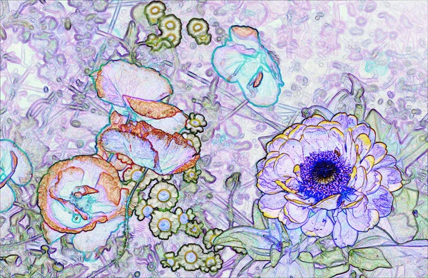Abstracte bloem en gekleurde lijnen — Stockfoto